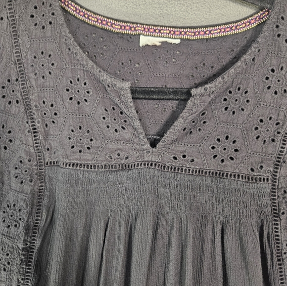 Knox Rose Women Medium Peasant Cottagecore Shirt Textured Embroidery Gray - Picture 3 of 8